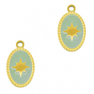 Bedels van Stainless steel Roestvrij staal (RVS) oval sun Gold-mint green