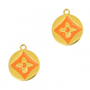 Bedels van Stainless steel Roestvrij staal (RVS) round flower Gold-orange