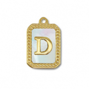 Bedel van Stainless steel Roestvrij staal (RVS) shell letter D Gold-white (natuurlijke kleur)