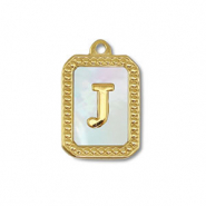 Bedel van Stainless steel Roestvrij staal (RVS) shell letter J Gold-white (natuurlijke kleur)