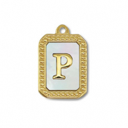 Bedel van Stainless steel Roestvrij staal (RVS) shell letter P Gold-white (natuurlijke kleur)