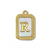 Bedel van Stainless steel Roestvrij staal (RVS) shell letter R Gold-white (natuurlijke kleur)