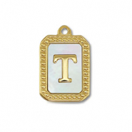 Bedel van Stainless steel Roestvrij staal (RVS) shell letter T Gold-white (natuurlijke kleur)