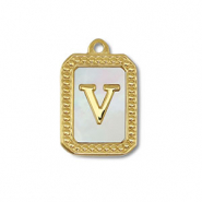 Bedel van Stainless steel Roestvrij staal (RVS) shell letter V Gold-white (natuurlijke kleur)