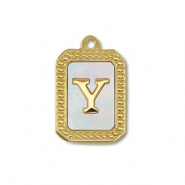 Bedel van Stainless steel Roestvrij staal (RVS) shell letter Y Gold-white (natuurlijke kleur)