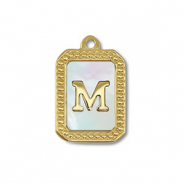 Bedel van Stainless steel Roestvrij staal (RVS) shell letter M Gold-white (natuurlijke kleur)