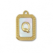 Bedel van Stainless steel Roestvrij staal (RVS) shell letter Q Gold-white (natuurlijke kleur)
