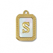 Bedel van Stainless steel Roestvrij staal (RVS) shell letter S Gold-white (natuurlijke kleur)