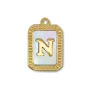 Bedel van Stainless steel Roestvrij staal (RVS) shell letter N Gold-white (natuurlijke kleur)