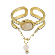 Ringen van Stainless steel Roestvrij staal (RVS) met natuursteen Gold-off white-white
