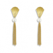 Oorbellen van Stainless steel Roestvrij staal (RVS) oorstekers shell with imitation pearls Gold