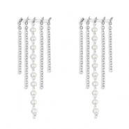 Oorbellen van Stainless steel Roestvrij staal (RVS) oorstekers with imitation pearls Silver