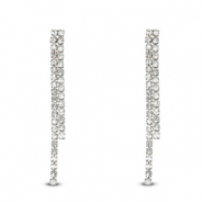Oorbellen van Stainless steel Roestvrij staal (RVS) oorstekers with unequal rhinestones Silver