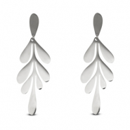 Oorbellen van Stainless steel Roestvrij staal (RVS) oorstekers leaf Silver