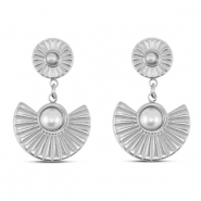 Oorbellen van Stainless steel Roestvrij staal (RVS) oorstekers fan with imitation pearls Silver