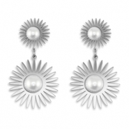 Oorbellen van Stainless steel Roestvrij staal (RVS) oorstekers sun with imitation pearls Silver