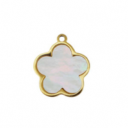 Bedel van Stainless steel Roestvrij staal (RVS) shell flower Gold-white (natuurlijke kleur)