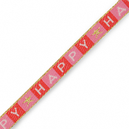 Tekstlint "Happy" Red-pink-white-gold