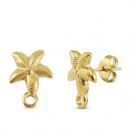 Benodigdheden van Stainless steel Roestvrij staal (RVS) oorbellen / oorsteker starfish with loop Gold