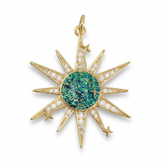 Brass TQ metaal bedels zirkonia star Gold-dark aqua green-blue