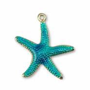 Brass TQ metaal bedels starfish Gold-turquoise blue
