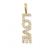 Brass TQ metaal bedels zirkonia "love" Gold