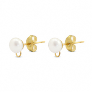 Benodigdheden van Stainless steel Roestvrij staal (RVS) oorbellen / oorsteker imitation pearl with loop 6mm Gold