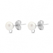 Benodigdheden van Stainless steel Roestvrij staal (RVS) oorbellen / oorsteker imitation pearl with loop 6mm Silver