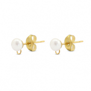 Benodigdheden van Stainless steel Roestvrij staal (RVS) oorbellen / oorsteker imitation pearl with loop Gold