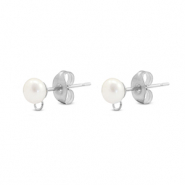 Benodigdheden van Stainless steel Roestvrij staal (RVS) oorbellen / oorsteker imitation pearl with loop Silver