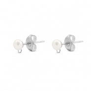 Benodigdheden van Stainless steel Roestvrij staal (RVS) oorbellen / oorsteker imitation pearl with loop 5mm Silver