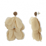 Musthave oorbellen/oorstekers chiffon bloem Beige brown-gold
