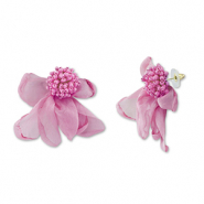 Musthave oorbellen/oorstekers chiffon bloem Mauve pink-gold
