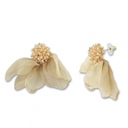 Musthave oorbellen/oorstekers chiffon bloem Beige brown-gold