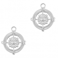 Bedels van Stainless steel Roestvrij staal (RVS) compass with flower Silver