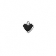 Bedels van Stainless steel Roestvrij staal (RVS) heart Silver-black