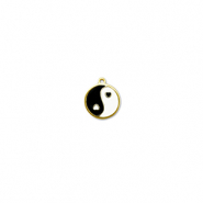Bedels van Stainless steel Roestvrij staal (RVS) round Yin & Yang Gold-black-white