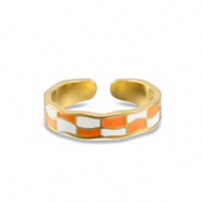 Ringen van Stainless steel Roestvrij staal (RVS) chequered Gold