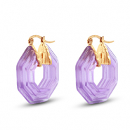 Musthave resin oorbellen hexagon Gold-transparent purple