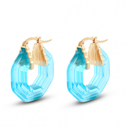 Musthave resin oorbellen hexagon Gold-transparent turquoise blue