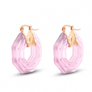 Musthave resin oorbellen hexagon Gold-transparent pink