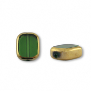 Glas kralen rectangle Green transparent-gold
