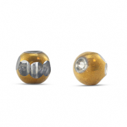 Glas kralen round Grey transparent-gold