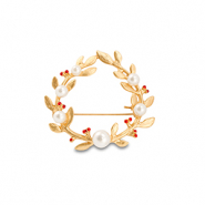 Broches wreath with pearls Gold-white-red