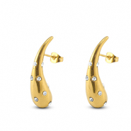 Oorbellen van Stainless steel Roestvrij staal (RVS) oorstekers drop with rhinestones Gold