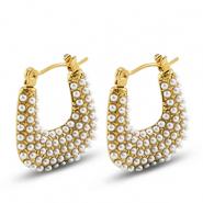 Oorbellen van Stainless steel Roestvrij staal (RVS) oorstekers  with imitation pearls Gold