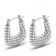 Oorbellen van Stainless steel Roestvrij staal (RVS) oorstekers  with imitation pearls Silver