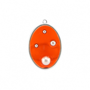 Hangers van Resin oval with pearls Silver-orange-white