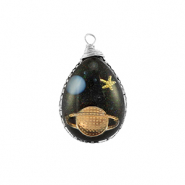 Hangers van Resin oval galaxy SSilver-blue-gold-glitter