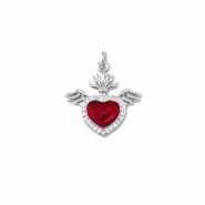Brass TQ metaal bedels heart with wings Silver-red
